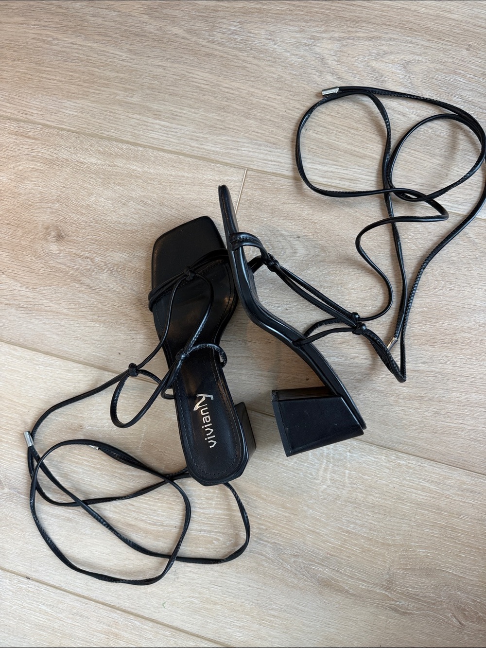 Black strappy chunky heels